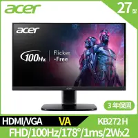 在飛比找博客來優惠-Acer KB272 H 27型抗閃螢幕(VA,VGA,HD