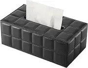 Black Tissue Box Cover, 9.8x5.2x3.8 inch Inch PU Leather Tissue Box Organizer with Non Slip Base for Bathroom Dresser-