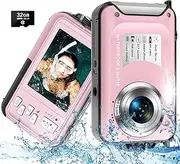 4K Underwater Camera 11FT Autofocus 56MP Waterproof Camera 16X Digital Zoom Underwater Kids Digital Camera for Snorkeling with 32GB Card (Pink)