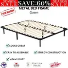 Queen Size Metal Bed Frame Mattress Base Black Metal Platform Powder Coated NEW