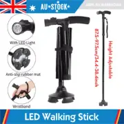 4 Head Pivoting Trusty Base Walking Cane Folding LED Safety Walking Stick BOS