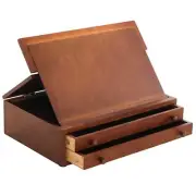 U.S. Art Supply Walnut Color 2-Drawer Wooden Storage Box with Fold-Up Adjusta...
