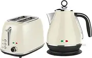 Vintage Electric 2 Slice Toaster & Kettle Combo Stainless Steel - Cream