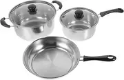 COLLBATH 1Set Stainless Steel Cookware Includes Soup Pot Frying Pan Small Pot Scratch Resistant Design for Versatile Home Cooking Needs
