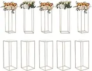 VEVOR 10PCS 31.5inch/80cm High Wedding Flower Stand, With Acrylic Laminate,Metal Vase Column Geometric Centerpiece Stands, Gold Rectangular Floral Display Rack for Events Reception, Party Decoration