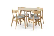 Cusco 5pc Set Dining Set 100cm Round Table 4 Chair Fabric Seat Scandinavian