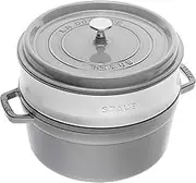 Staub La Cocotte Round 40510-605 Pico Cocotte Round Gray, 10.2 inches (26 cm) Steamer Set, Large, Both Handed Castings, Enameled Pot, Induction Compatible