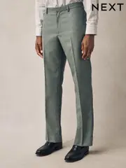 Green Regular Fit Textured Suit Trousers (E93213) | $100