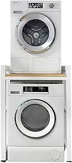 Adjustable Height Dryer Stand, Portable Stacking Kit for Front Loader Washing Machine and Tumble Dryer, Max Load 300KG Over Washing Machine Storage Rack Unit White
