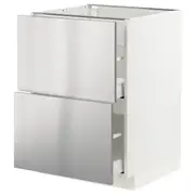 METOD / MAXIMERA base cb 2 fronts/2 high drawers, white/Vårsta stainless steel, 60x60x80 cm