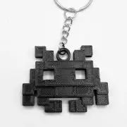 Retro Pixelated Space Invaders Keychain/Key Ring Custom 3D Print 70s 80s - Black