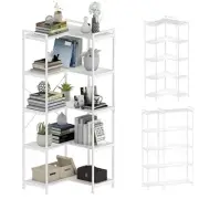 Bookshelf 5 Tier Deformable Corner Bookcase Free Standing Modern White