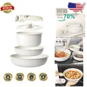 Induction-Friendly Cookware Set: 5 Granite Pots & Pans with Removable Handle