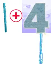 Number Four 4 Blue Pinata birthday party Pull string Hit WITH OPTION OF STICK