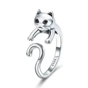 Silver plating Long Tail Naughty Cat Finger Rings for Women Adjustable Size Jewelry