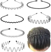 ZEBAN Metal Hairband Unisex Black Wavy Hairband, Outdoor Sports Headbands Simple Elastic Non-Slip Hair Accessories (6 Pack)