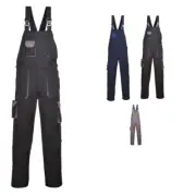 Portwest Contrast Safety Bib & Brace TX12- Mens Cotton Secure Workwear Dungarees