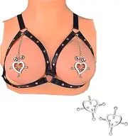 RTNPKLA BDSM Stainless Steel Adjustable Nipple Clamps BDSM Bondage Restraints Sex Toys Set, Women's Leather Bra Sexy Harness with Nipple Clamps SM Nipple Clamps for Couples(B)