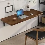 Folding Wall Table Hanging Computer Desk Wood Fold Down Kitchen Table Wall Mounted Folding Workbench for Home Office Study Room Balcony(Dark Walnut,60x30cm/24x12in)