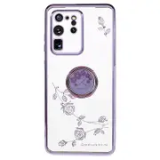 For Samsung Galaxy S20 Ultra Pattern Rhinestone TPU Case Electroplating Phone Cover with Kickstand