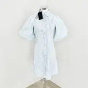YAS Ruby Short Sleeve Dress Button Front Collared Gingham Skyway Size Small New