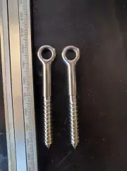 2x Lag Thread Ring Bolt Screw 6mm M6 x 65mm (OL 70mm), G316 Stainless Steel