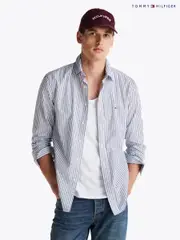 Tommy Hilfiger Blue Regular Fit Flex 100% Cotton Classic Poplin Stripe Shirt (AW8546) | $173