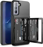 [WeLoveCase] for Samsung Galaxy S21 Wallet Case with Credit Card Holder & Hidden Mirror, Defender Protective Shockproof Heavy Duty Protection Phone Cover for Samsung Galaxy S21 5G, 6.2 inch Black