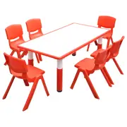 120x60cm Kids Red Height-adjustable Whiteboard Drawing Table & 6 Red Chairs Set