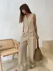 Women's Linen Cotton Vest and Pants Fashionable Summer Two-piece Set
