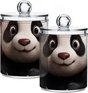 GAIREG Cute Panda Pink Qtips Holder, Cotton Swabs Holder Set of 2