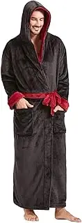 [FashGudim] Mens Robes Big and Tall with Hood Two-Tone Flannel Fleece Contrast Bathrobe Full Length Plush Long Robe House Coat