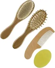 CRILSTYLEO 4 Piece Boys and Girls Brush Comb Set Wooden Children's Bathing Hair Tools Hair Kit