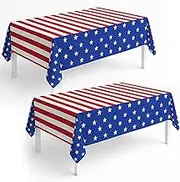 Zilphoba 2 Pack Patriotic American Flag Tablecloth, 4th of July Disposable Tablecloth, Plastic Patriotic Tablecloth, Patriotic Party Table Cloth for Memorial Day, Independence Day 54" x 108"