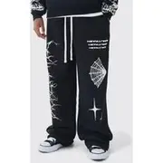 Mens Black Tall Wide Leg Print Joggers