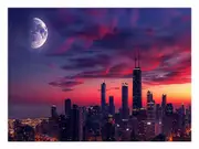 Moon in Skyline Canvas Print Wall Art