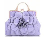 Womens Rose Flower Evening Clutches Formal Party Totes Shoulder Bag-LightPurple