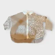 MISS ME |Women’s Long Sleeve Button Down Size M Neutral Floral Mixed Media Print