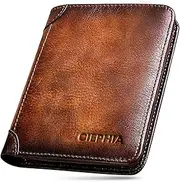 [Ciephia] RFID Blocking Trifold Genuine Leather Wallets for Men, Vintage Thin Short Multi Function Credit Card Holder,Money Clips with 2 ID Windows Give Gifts to Men, Brown, Vintage