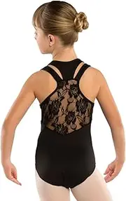 [DanzNmotion by Danshuz] Girl's Racer Back Leotard - 2402c, girls, Black, 6X-7X