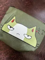 Awake Kitty Cat Vinyl Change Purse Cosmetic Case MakeUp Bag Green
