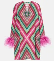 [Valentino] Valentino Feather-trimmed silk crêpe de chine minidress AU 8 multicoloured