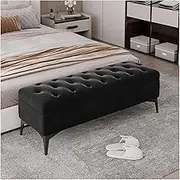 Bed End Bench Storage Bench Modern Entryway Bench End of Bed Bench Ottoman Upholstered Velvet Bedroom Benches for Foot of Bed Tufted Bench Footrest Stool Bedroom Bench(Black,60 * 40 * 43cm)