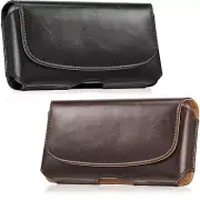 Large Horizontal Phone Case Real Leather Pouch Holster With Belt Clip Universal