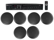 Rockville Commercial Amplifier+6) 6.5" 2-Way Black Ceiling Speakers 4 Restaurant