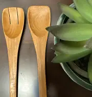 VTG Teak Wood Salad Serving Set Spoon Fork MCM Service Ware THAILAND