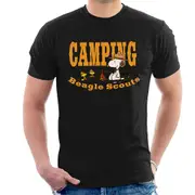 Peanuts Snoopy Woodstock Camping Beagle Scouts Men's T-Shirt Black Large
