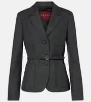 [Gucci] Gucci Double G belted wool grisaille blazer AU 12 grey