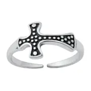 Side cross sterling silver bead toe ring