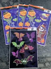 4 Pks - Halloween Static Cling Window Decorations - Skeleton/Bats /Pumpkins NEW!
